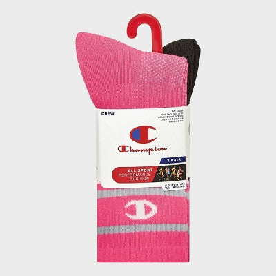 Champion All Sport Performance Crew Socks 3pk - Pink Assorted M