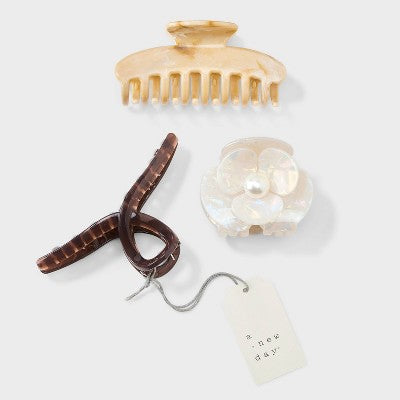 Flower Loop Claw Hair Clip Set 3pc - A New Day Neutral