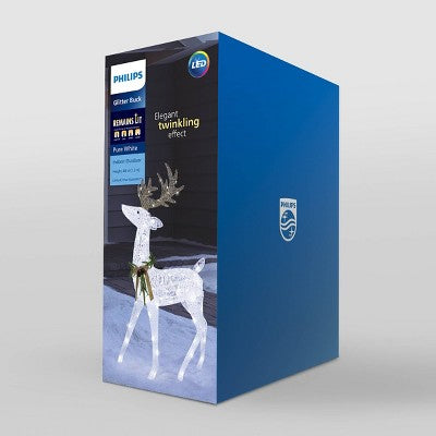 48" Philips LED White and Champagne Glitter String Buck Novelty Indoor/Outdoor Sculpture Twinkling Pure White Lights (LOCAL PICKUP ONLY)