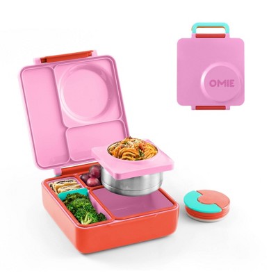 OMIE OmieBox Insulated Bento Lunch Box with Leakproof Thermos Food Jar 3 Compartments - Pink Berry