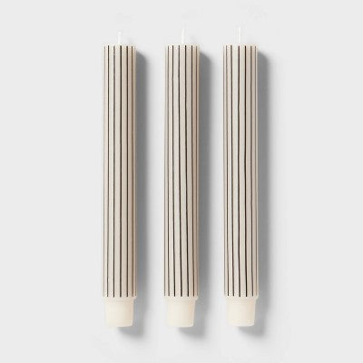 6pk Taper Candle Set Black and White Stripe - Room Essentials