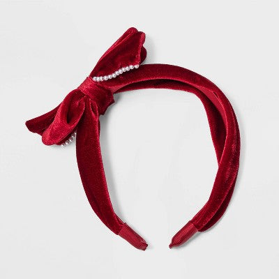 Girls' Velvet Bow with Pearls Headband - Cat & Jack Red: Fashion Hair Accessory, All Hair Types
