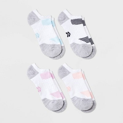 Women's 4pk Cushioned Diamond Accents No Show Athletic Socks - All In Motion White 4-10