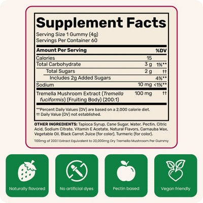 Fungies Tremella Mushroom Beauty Vitamin Vegan Gummies - 60ct