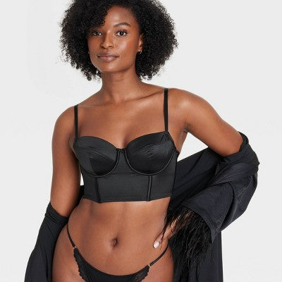 Women's Satin Lightly Lined Lingerie Corset - Auden Black M