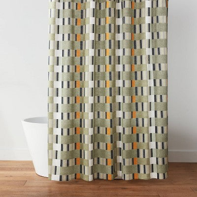Modern Geo Shower Curtain Green - Threshold