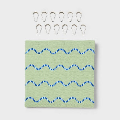 13pc Fabric Shower Curtain Set Green - Room Essentials