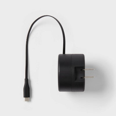 Wall Charger with Retractable 3' USB-C Cable - heyday Black: Male-To-Male, 100g