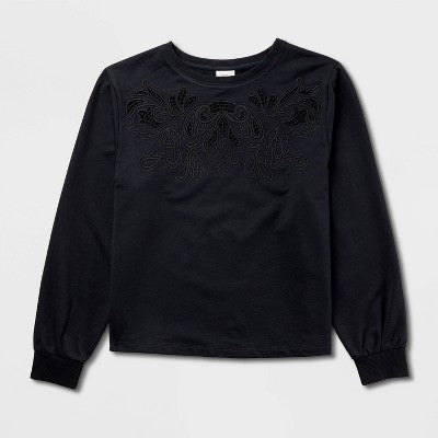 Women's Eyelet Sweatshirt - A New Day Black S