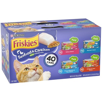 Purina Friskies Pate Tuna, Salmon, Fish & Chicken Favorites Wet Cat Food - 5.5oz/40ct Variety Pack (LOCAL PICKUP ONLY)