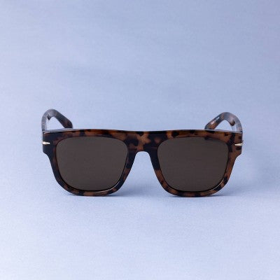 Women's Tortoise Shell Flat Top with Metal Sunglasses - A New Day Brown: UV Protection, Recycled Plastic Frame