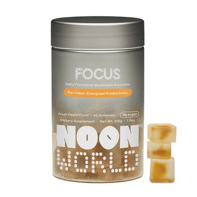 NOON WORLD Focus Daily Functional Mushroom Gummies - Fresh Peach - 60ct