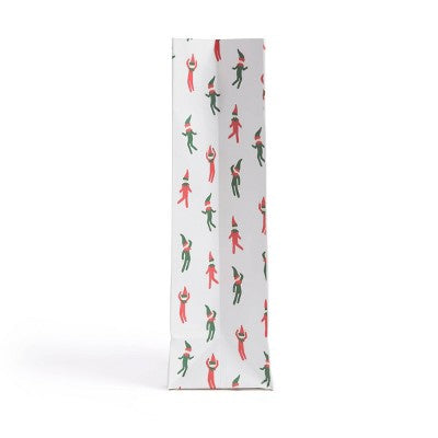Dancing Elves Wine Bag Minted: Christmas Abstract Multicolor Paper Gift Bag, 13.9" Height, 5" Width, 4" Depth