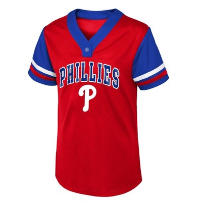 MLB Philadelphia Phillies Girls' Henley Jersey - L: Team Logo Pullover