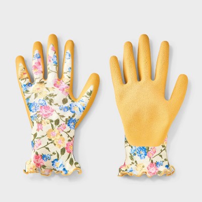 Floral Print Garden Pull-On Gloves - A New Day Yellow S/M
