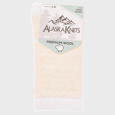 Alaska Knits Women's Puffy Textured Wool Blend Midweight Boot Socks - Cream 4-10