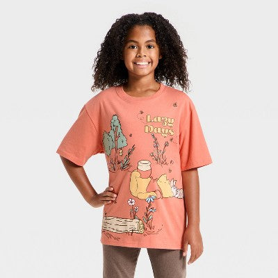Kids' Unisex Winnie the Pooh Short Sleeve T-Shirt Coral Orange M