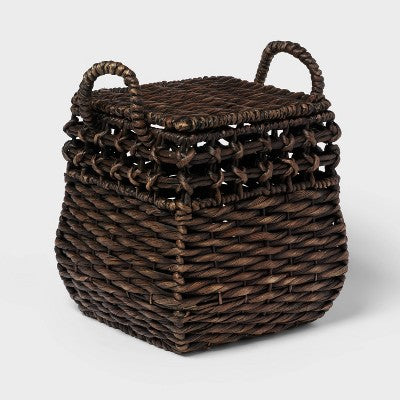 Rounded Square Chocolate Woven Basket with Lid - Threshold