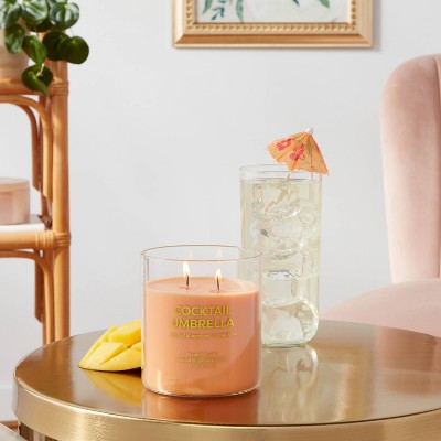 15oz 2-Wick Glass Jar Cocktail Umbrella Candle Orange - Opalhouse