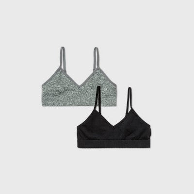 Girls' 2pk Seamless Bra - Cat & Jack Gray/Black L