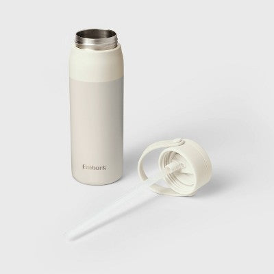 24oz Stainless Steel Hydration Water Bottle - Cream - Embark: Portable Drinkware, Polypropylene Lid