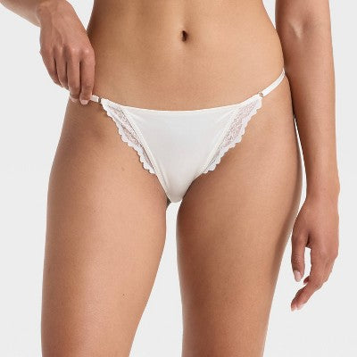 Women's Satin and Lace Lingerie Cheeky Underwear  Almond Cream XL