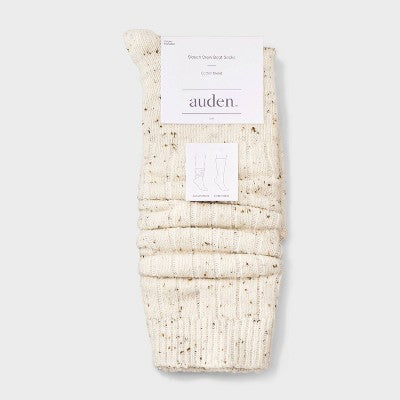 Women's Cotton Blend Ribbed Fleck Slouch Crew Boot Socks - Auden Ivory 4-10