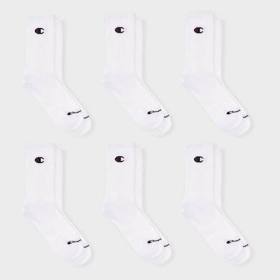 Champion Iconic Essentials Women's 6pk Cushioned Crew Socks - White 4-10