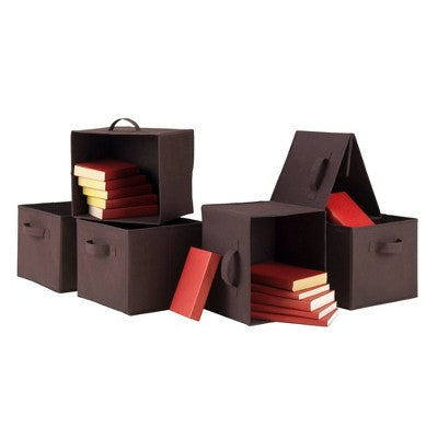 Winsome Set of 6 Capri Foldable Fabric Baskets Chocolate: Compatible with 11 Inch Cube Storage, Square Fabric Containers