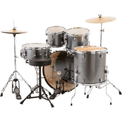 Ludwig BackBeat 5-Piece Drum Set With Hardware and Cymbals - Metallic Silver Sparkle