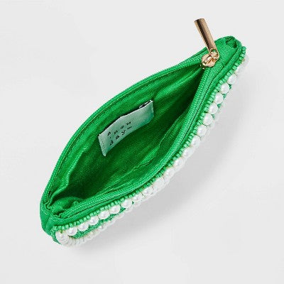 Fruit Slice Coin Pouch Bag - A New Day Green/Off-White: Cotton Botanical Wallet with Card Slots