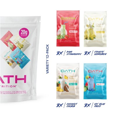 Oath Nutrition Variety Pack Clear Whey 12pk - Frosty Lemonade Icy Blue Kiwi Strawberry Coco Colada