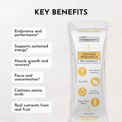 Just Ingredients Pre-Workout Sports Drink Powder Packet - Orange Pineapple - 5.8oz/10ct