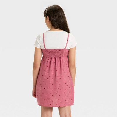 Girls' Short Sleeve Top & Slip Dress - Cat & Jack Rose Hearts L