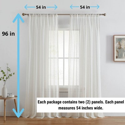 HLC.ME Penelope Faux Linen Textured Privacy Sheer Light Filtering Rod Pocket Curtains Panels, Set of 2 - Ivory, 54 W x 96 L