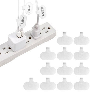 Wrap-It 12pk Storage Cable Labels Regular White: Cord Organizer & Cable Management Clips