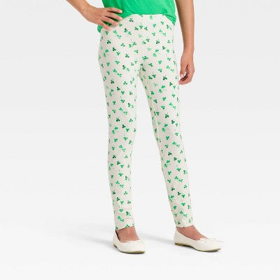 Girls' Shamrock Printed Leggings - Cat & Jack Cream M
