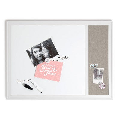 U Brands 17''x 23'' Minimal Deco Frame Combination Board Gray Linen/White: Magnetic Whiteboard & Bulletin Board (LOCAL PICKUP ONLY)