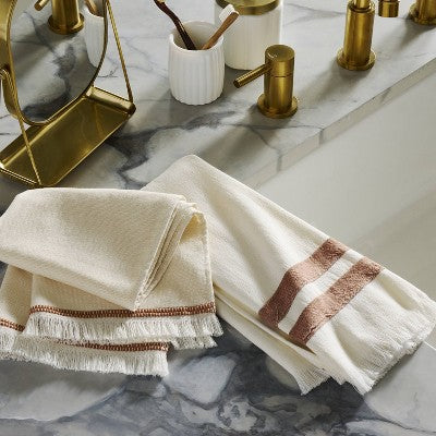 Double Stripe Cotton Hand Towel Cream/Rust - Hearth & Hand with Magnolia: Lightweight, Farmhouse Style, 27"x16"