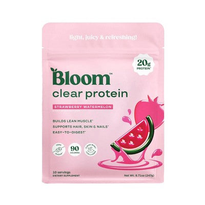 BLOOM NUTRITION Clear Protein Powder - Strawberry Watermelon - 8.71oz: Whey Isolate, Collagen Protein, 20g Protein
