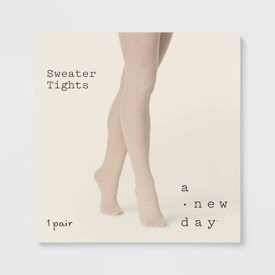 Women's Flat Knit Sweater Tights - A New Day Oatmeal Heather 1X-2X