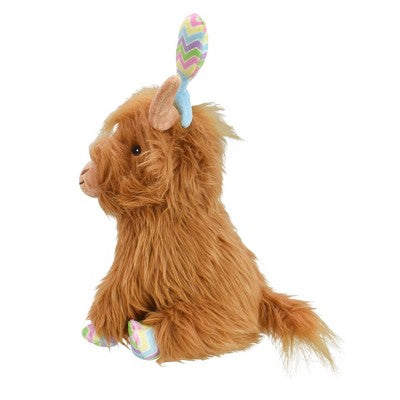 Multipet Highland Cow with Easter egg headband Interactive Plush Dog Toy