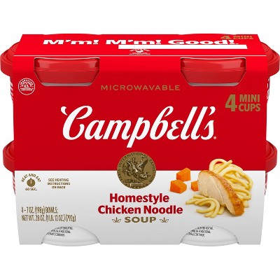 Campbell's Homestyle Chicken Noodle Soup Microwavable Mini Cups - 28oz/4pk: No Added Sugar, No High Fructose Corn Syrup