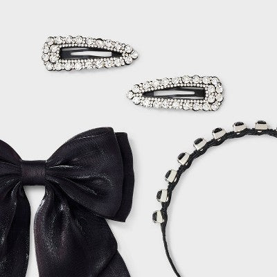 Headband Barrette and Bow Set 3 pc - A New Day Black