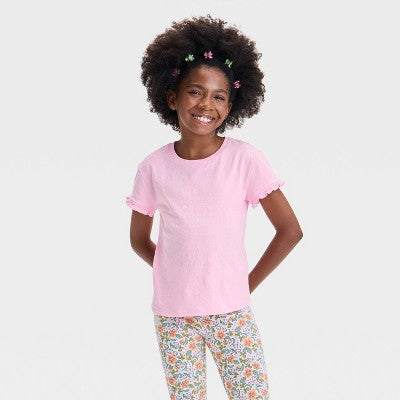 Girls' Short Sleeve Textured Knit T-Shirt Cat & Jack Light Pink S