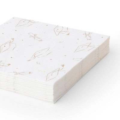 Bonjour Fete 30ct Large White and Gold Graduation Hat Napkins