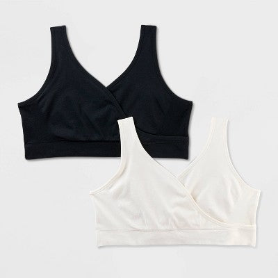 Women's 2pk Nursing Unlined V-Neck Bralette - Auden Black/White M
