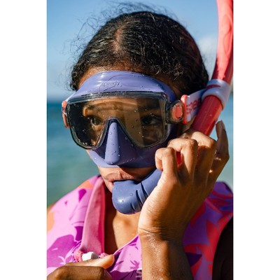 Speedo Junior Travel Mask and Snorkel Set - Blue/Grey/Coral: Speedo Goggles Ages 6-14
