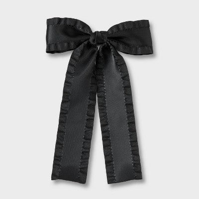 Girls' Ruffled Edge Satin Bow Clip - art class Black: Hair Styling Accessory, Solid Pattern