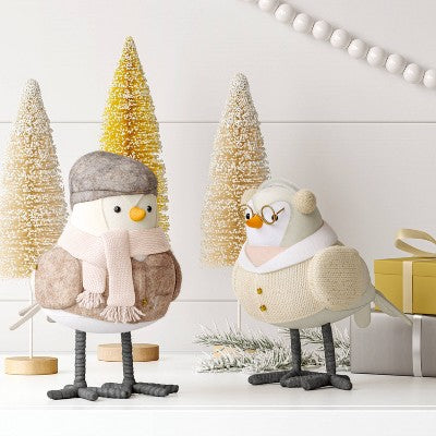 Featherly Friends 'Heiwa' Fabric Christmas Bird Figurine Wearing Glasses and Earmuffs - Wondershop